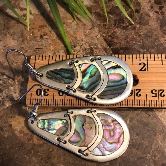 Vintage Mexican Sterling Silver Mother of Pearl Dangle Earrings AS IS Boho - Picture 3 of 5